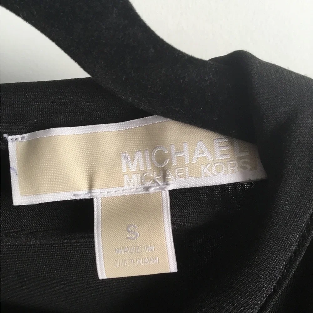 Casual Chic Michael Kors Black Eyelet Gold Trim Midi Dress Size Small
